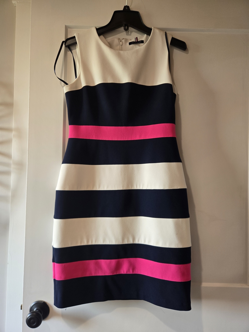 Tommy Hilfiger Navy, White & Pink Striped Midi Sheath Dress